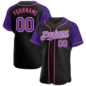 Camiseta de béisbol negra y morada personalizada con nombre del equipo y número, estampado sublimado, manga corta, cuello en V, ropa unisex para adultos - Product Image 1