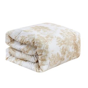 Mayar | Juego de edredón 8 piezas, King, 260x240 cm, juego de edredón de lujo para todas las estaciones marrón claro y rosa - Product Image 6