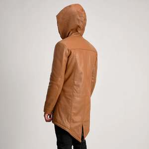Parka en cuir Delvin Tan avec col à capuche, style décontracté - Product Image 5
