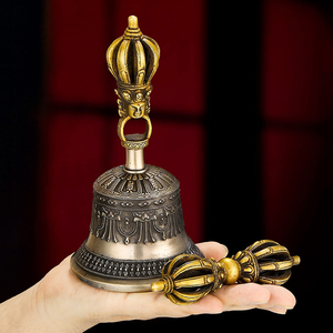 Chi tiết bạc và mạ vàng chuông Phật giáo và năm-pronged kim cương thiết lập, có tính năng một vị thần đăng quang, với giá bán buôn - Product Image 1