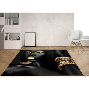 Tapis d'art pour femme noire : Lèvres dorées, Décoration africaine, Tapis imprimé, Tapis à poils doux - Product Image 2