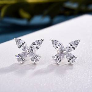 Flower Shape Marquise Cut Zircon <b>Stud</b> <b>Earrings</b> 925 Silver Women's Romantic Everyday Wear Jewelry - Product Image 2