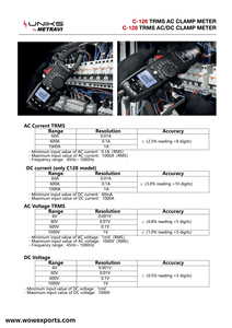 Pince ampèremétrique numérique industrielle TRMS AC C-126 METRAVI UNIKS avec une plage de 0,1A à 1000A et une précision de ± 2.5% - Product Image 2