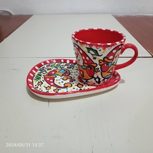 DOUBLE HAND-PAINTED HANDMADE VINTAGE CLASSIC CERAMIC TURKISH COFFEE MUG SET TRAY FRUIT PATTERN PARTY DISHWASHER SAFE DAFNI <b>BIG</b> - Product Image 3