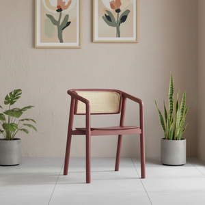 Modern Natural <b>Rattan</b> Dining <b>Chair</b> Solid Wood Frame Terracotta for Home Apartment Warehouse Restaurant Hotel Cafe Farmhouse Use - Product Image 2