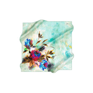 Vintage Designer <b>Silk</b> Scarf-Mint <b>Green</b> Floral Square Digital Print for Spring & Summer - Product Image 1