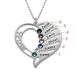 Collier en argent sterling Jeulia avec cœur gravé et pierres de naissance, plaqué rhodium - Product Image 2