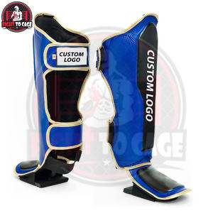 Protège-tibias de boxe MMA tendance 2025, noir et bleu, en cuir, avec boucle et crochet, équipement de protection, absorption des chocs, léger et durable - Product Image 2