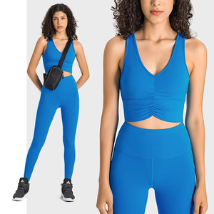 Tenues d'exercice de couleur unie de haute qualité grande taille couleur unie Fitness vêtements d'été Yoga ensemble 2 pièces Fitness vêtements de course - Product Image 5