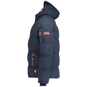 Dernière veste matelassée à fermeture éclair pour hommes avec manchette élastique à capuche Veste d'hiver spéciale légère et chaude isolée avec patchs personnalisés - Product Image 5