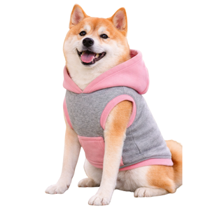 Grey and Pink Zip <b>Dog</b> <b>Hoodie</b> Comfortable Sleeveless Pet Sweatshirt with Front Zip Closure - Product Image 3