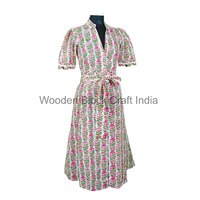 Robe midi Kangura confortable pour femmes, 100% coton, motif floral, dentelle, manches longues, imprimé numérique, coupe trapèze, pour les fêtes