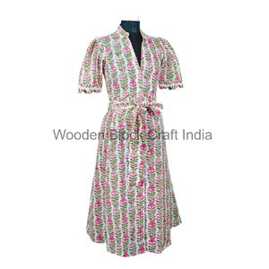 ชุดเดรสมิดิทรงเอพิมพ์ลายดอกไม้แขนยาวผ้าคอตตอน100% ใส่สบายสำหรับผู้หญิงงานปาร์ตี้ - Product Image 3
