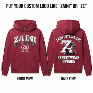 <b>Men</b> Winter Zip-Up <b>Hoodie</b> 350 GSM Cotton Polyester Fleece <b>Burgundy</b> Heavyweight Custom Embroidery Chenille Patch Printed Logo - Product Image 1