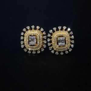 Square-shaped Diamond <b>Halo</b> Stud <b>Earrings</b> Luxury Latest Fashion India Studs Gold Plated - Product Image 4