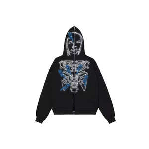 OEM Sweats à capuche personnalisés avec fermeture éclair en cristal strass Vêtements décontractés à impression thermique Streetwear délavé à l'acide Vintage sweats à capuche zippés - Product Image 4