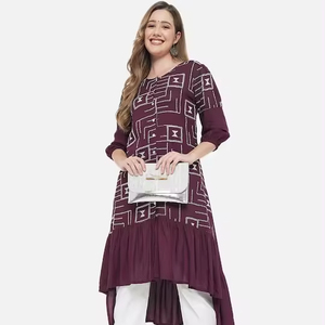 Nouvelle Arrivée - Robe Longue Droite pour Femmes, Design Élégant, Broderie Géométrique Violet et Blanc, Manches Longues, 100% Coton, Tenue de Mode Élégante - Product Image 1