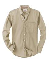 Kemeja Kasual Pria Lengan Panjang 100% Katun Twill Anti-Kerut Cepat Kering Bernapas Perlindungan UV Kerah Lipat Pola Polos