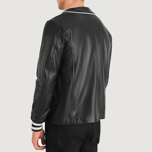 Ropa de calle de béisbol con logotipo personalizado para hombre, chaqueta universitaria Letterman con logotipo bordado, cuello levantado, manga de cuerpo de cuero - Product Image 6