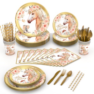 Servilletas y Mantel Desechables de Alta Calidad con Diseño Floral de Primavera, Tema Mustang, para Fiestas - Product Image 1