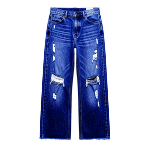 Jean large déchiré imperméable brodé pour homme, coupe ample, ourlet brut, style streetwear, denim délavé vintage, coton épais, décontracté - Product Image 4