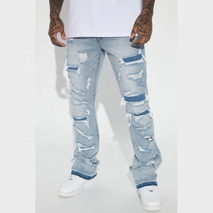 OEM Custom Logo High Quality 100% Cotton Denim <b>Jeans</b> Pants for <b>Men</b> Latest USA Design Ripped Blue Dark Wash Casual <b>Mens</b> <b>Jeans</b> - Product Image 4