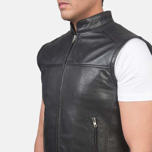 Chaleco de Motociclista Roland Otoñal en Cuero Negro Acolchado, Chalecos de Cuero Genuino con Relleno de Algodón, Logotipo Personalizable para Uso en Exteriores - Product Image 6