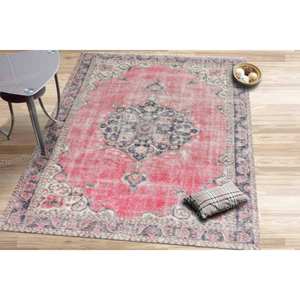 Tapis imprimé - Motif ethnique rose et noir de style turc, tapis en chenille - Product Image 1