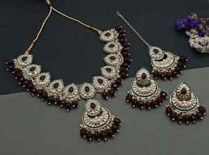 Conjunto de joyas chapadas en oro Kundan tradicional indio y conjunto de collar de cobre para mujeres y niñas accesorios indios joyería Mujer - Product Image 6