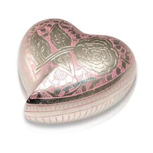 Manufacturer Of Aluminum Silver and Pink Color Handmade Heart Shape Fancy Cremation <b>Urns</b> Adults Ashes Storage <b>Jars</b> <b>Urns</b> Utensils - Product Image 1