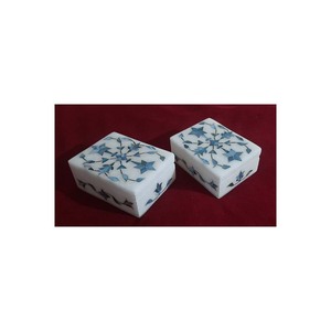 Boîte de travail de conception d'incrustation de forme rectangulaire de nacre de marbre blanc fait à la main pour la décoration à la maison et le stockage de bijoux - Product Image 1