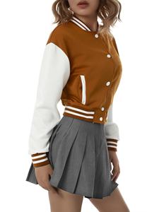 2025 New Wholesales Custom Logo Canvas Printed Women <b>Mandarin</b> <b>Collar</b> Long Sleeves Baseball Regular Varsity <b>Jacket</b> Windproof - Product Image 2