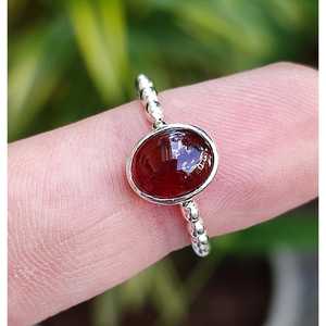Handmade Boho Women's <b>Ring</b> with Natural Red <b>Garnet</b> 925 Solid Sterling <b>Silver</b> Elegant Oval Gemstone for Gift - Product Image 5