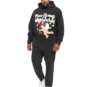 เสื้อวอร์มแบบสวมหัวไซส์ใหญ่สำหรับผู้ชาย, เสื้อกันหนาวมีฮู้ดพิมพ์ลายพัฟกางเกงฮิปฮอปผ้าฝ้าย100% ฤดูใบไม้ร่วง - Product Image 1