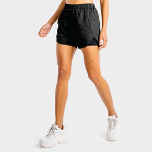 Tissu extensible léger 4 voies 90% Polyester 10% Spandex taille élastique noir femmes Core 2 en 1 Shorts - Product Image 3