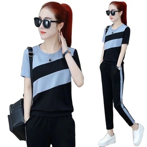 Ropa deportiva de ocio para mujer, ropa de verano 2024, nuevos vestidos de moda, pantalones cortos de manga corta, dos conjuntos para mujer, conjunto de 2 uds. - Product Image 1