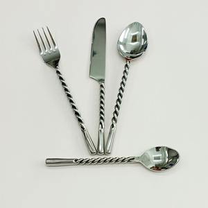 Ensemble de couverts Vintage à Double nœud, poignée noire, acier inoxydable, argent, poli miroir, sécurité alimentaire - Product Image 5