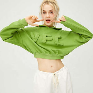 เสื้อฮู้ดครอปแฟชั่นลำลองคุณภาพสูงล่าสุด ลายปั๊มนูน 3 มิติ เสื้อครอปท็อปผู้หญิงแบบสั่งทำ - Product Image 2