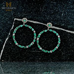 Pendientes redondos de diseño de plata 925 y Diamante marrón, joyería hecha a mano de piedras preciosas de Esmeralda con realce, 14Kt - Product Image 2