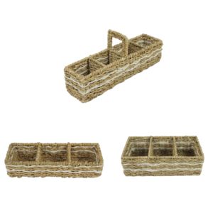 Pastos marinos de mimbre hechos a mano con forro de plástico, soporte para almacenamiento de pastos marinos, organizador de cocina con divisor - Product Image 1