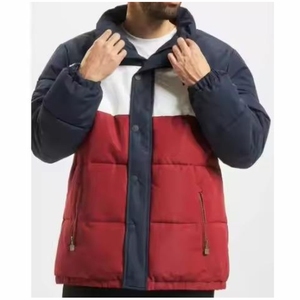 Men's Windproof Bomber Puffer <b>Jacket</b> <b>Hooded</b> Quilted <b>Padded</b> Winter Sports Casual Style Stand Collar Front Logo Street Wear - Product Image 3