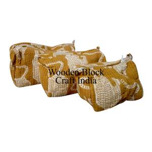 Set 3 Handmade Indian Cotton Quilted Vintage 3 pouch <b>Case</b> <b>Travel</b> Cosmetic Pouches Hand Block Print for women cosmetic Gadget - Product Image 4