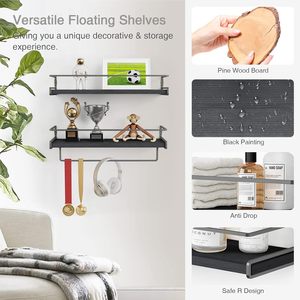 Étagères murales suspendues en métal, fer et bois, 2 pièces, pour chambre, placard, cuisine, rangement, organisateur d'épices - Product Image 4