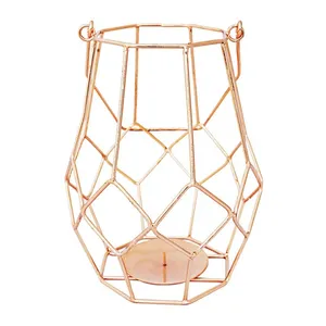 Copper Plated Rose Gold Metal <b>Lantern</b> High Quality Modern <b>Lantern</b> Elegant for Home Indoor Outdoor Decor Usage Candle Holder - Product Image 1