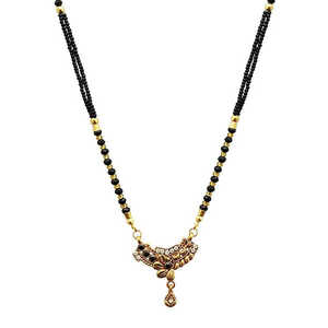 Kriaa Fine Jewelry <b>Set</b> Gold Plated Mangalsutra with White Austrian Crystals and <b>Beads</b> 1500671 - Product Image 1