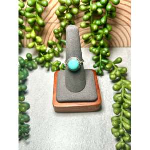 Navajo-Made Fine Jewelry Kingman Turquoise & Sterling <b>Silver</b> <b>Statement</b> <b>Ring</b> Size 7.5 for Everyday Wear - Product Image 1