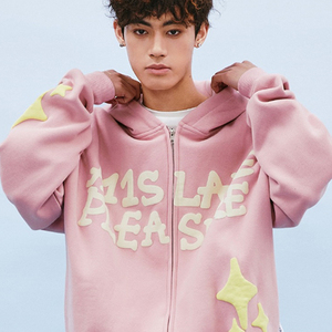 Alta calidad personalizado al por mayor de los hombres de cremallera completa Puff impresión bordado sudaderas con capucha fabricantes para ropa de aduanas - Product Image 4