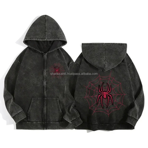 OEM/ODM fabrication Logo personnalisé 450GSM sweats à capuche lavage à l'acide sweats à capuche pour hommes lavage à l'acide pour les hommes en détresse sweat à capuche zippé hommes - Product Image 5