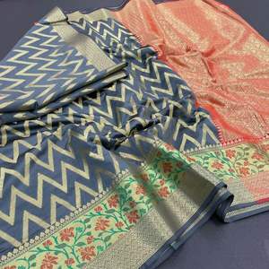 Soie douce avec un Design complet riche et élégant avec une Blouse au Look riche attachée à la robe de soirée en soie de mariage - Product Image 3