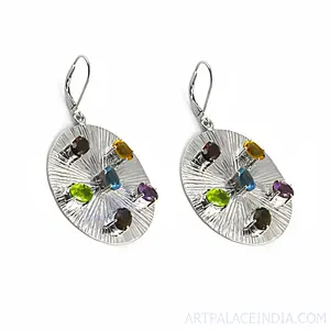 Boucles d'oreilles pendantes tendance pour femmes avec pierre précieuse argentée, bijoux élégants - Product Image 2